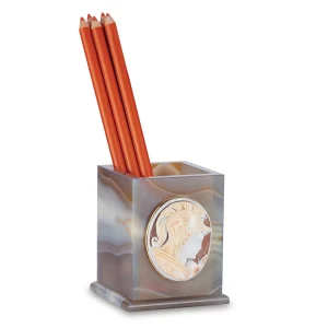 Agate Pen Cup with Shell Cameo