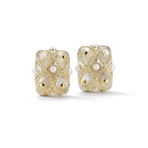 Cage Earrings in Crystal & Pearl