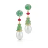 Canton Drop Earrings in Jade, Ruby & Pearl