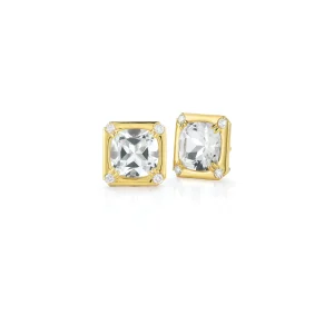 Carré Earrings in Crystal, Yellow Gold & Diamond
