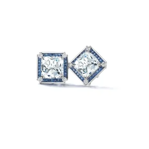 Carré Earrings in Crystal, Sapphire & Diamond