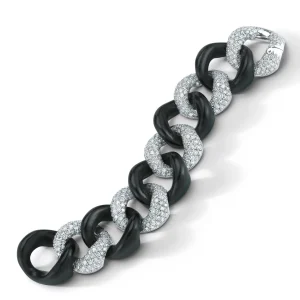 Classic Large Link Bracelet in Ebony & Pave Diamond