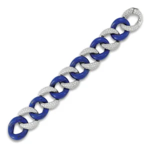 Classic Medium Link Bracelet in Lapis & Pave Diamond