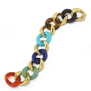 Classic Medium Link Bracelet in Multi Stone