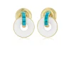 Double Giro Earrings in Turquoise and White Cermaic