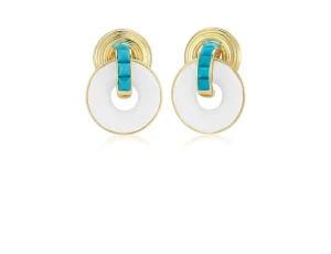 Double Giro Earrings in Turquoise and White Cermaic