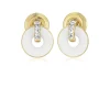 Double Giro Earrings in White Topaz, White Ceramic