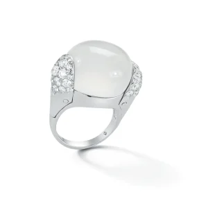 Golf Ball Ring in White Quartz & Diamond