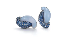 Half Link Earrings in Blue Chalcedony & Sapphire