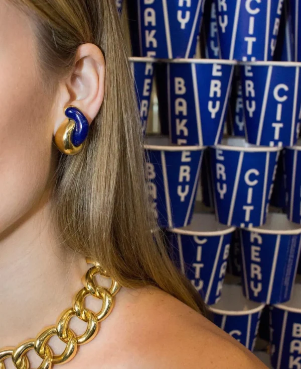 Half Link Earrings in Lapis