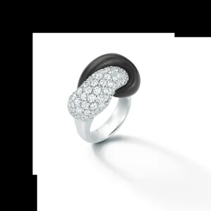Half Link Ring in Ebony & Diamond