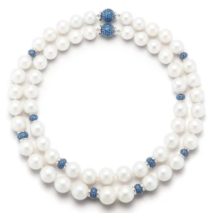 Juno Pearl Necklaces with Pave Sapphire