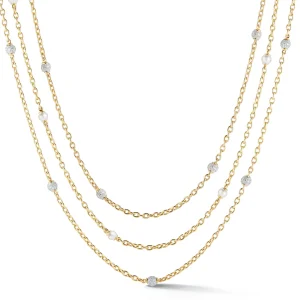 Mini Astro Necklaces with Pave Diamond & Pearl