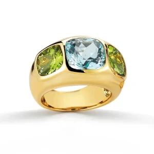 Mughal Ring in Blue Topaz & Peridot