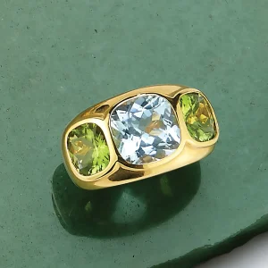 Mughal Ring in Blue Topaz & Peridot