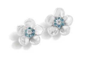 Pearl Petal Earrings with Aquamarine & Diamond