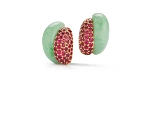 Silhouette Earrings in Green Jade & Ruby