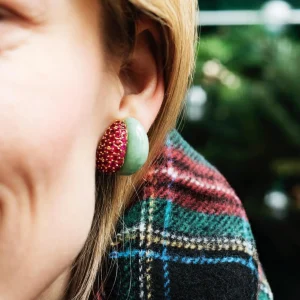 Silhouette Earrings in Green Jade & Ruby