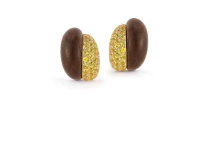 Silhouette Earrings in Wood & Yellow Sapphire