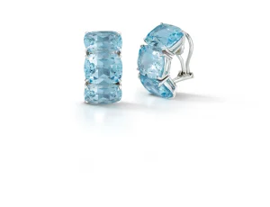 Three Stone Hoop Earrings in Blue Topaz