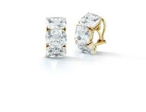 Three Stone Hoop Earrings in White Topaz