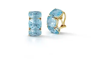 Three Stone Hoop Earrings in Blue Topaz