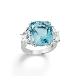 Three Stone Ring in Blue & White Topaz