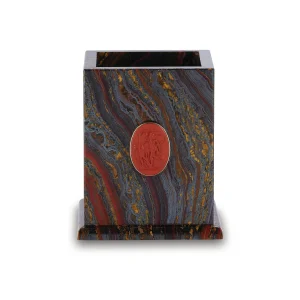Tiger Iron Pen Cup with Red Jasper
